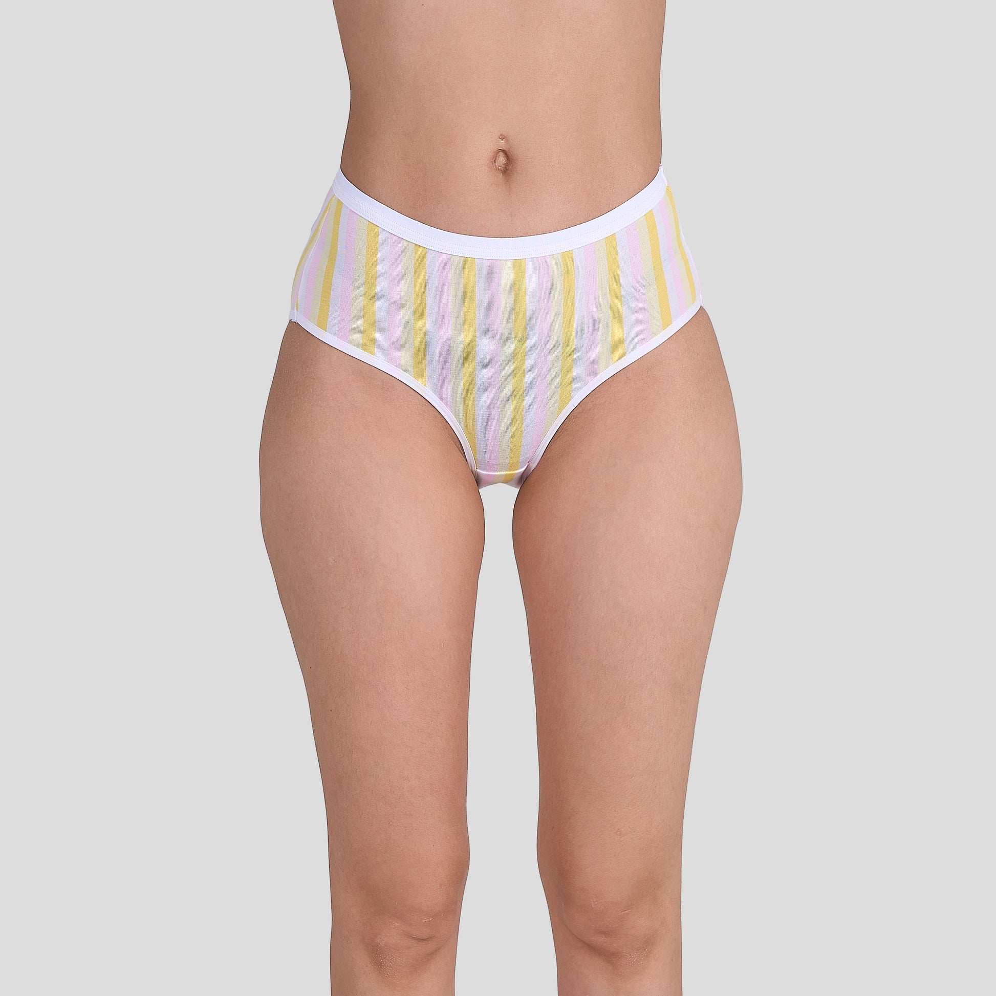Dice Striped underwear worn by a person on a plain background
