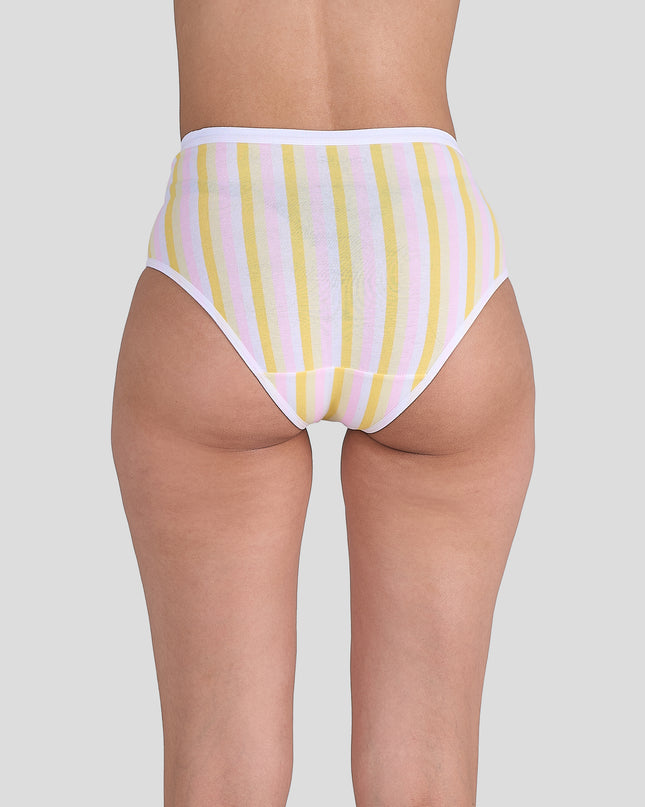 Dice Striped underwear with pink and yellow pattern on a plain background