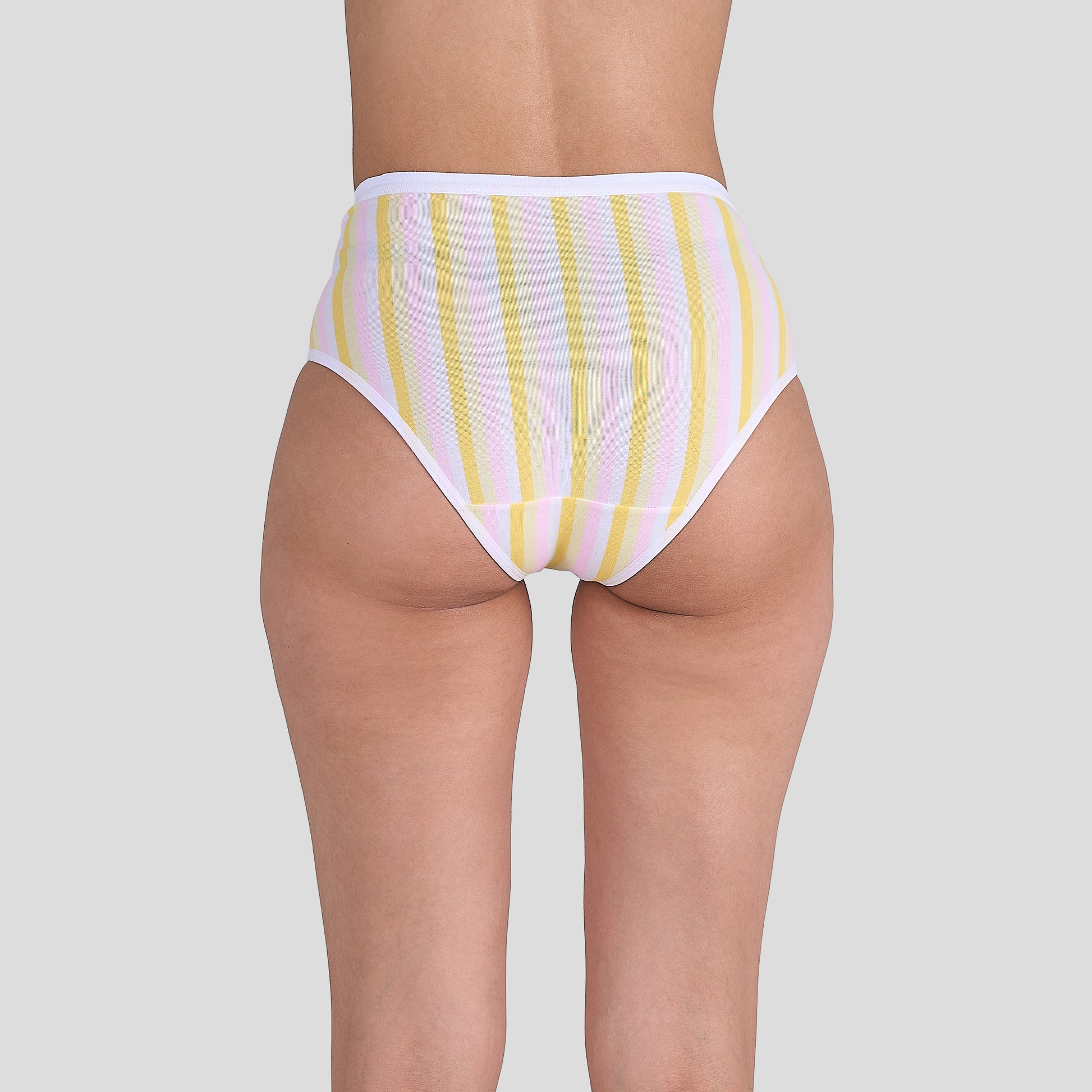 Dice Striped underwear with pink and yellow pattern on a plain background