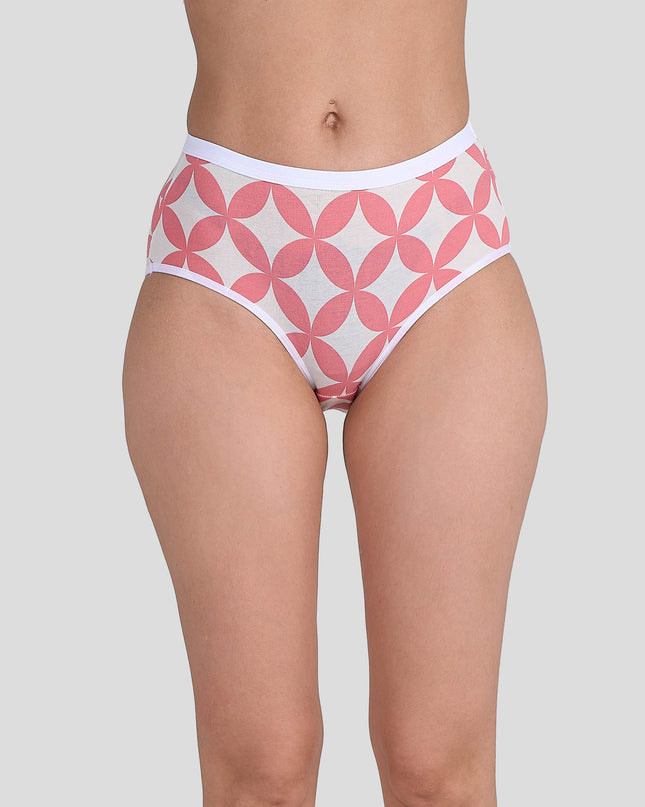 Dice White underwear with pink geometric pattern on a gray background