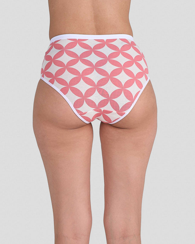 Dice High-waisted bikini bottom with pink geometric pattern on a plain background