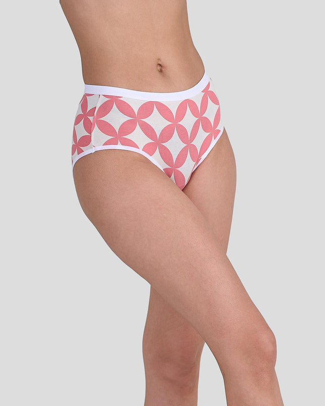Dice White underwear with pink geometric pattern on a gray background
