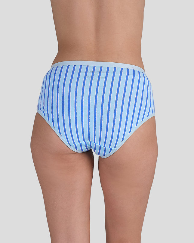 Dice Blue and white striped underwear on a plain background