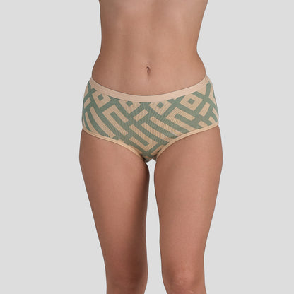 Dice Green and beige patterned underwear on a plain background