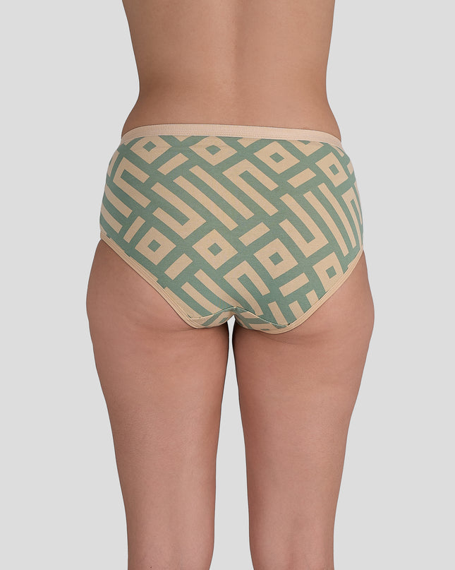 Dice Green and beige patterned underwear on a plain background