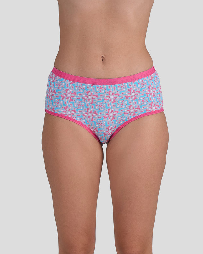 Dice Patterned underwear with pink trim on a plain background