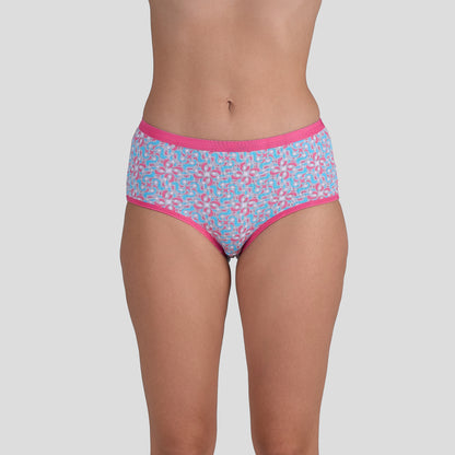Dice Patterned underwear with pink trim on a plain background