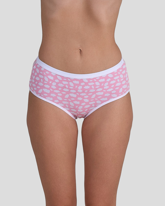 Dice Pink patterned underwear worn by a person on a gray background