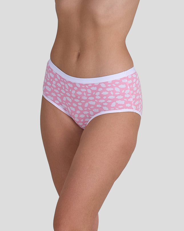 Dice Pink patterned underwear worn by a person on a gray background