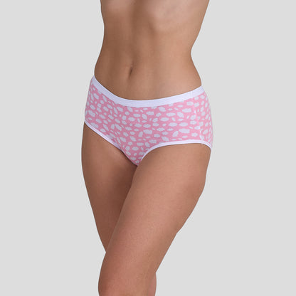 Dice Pink patterned underwear worn by a person on a gray background