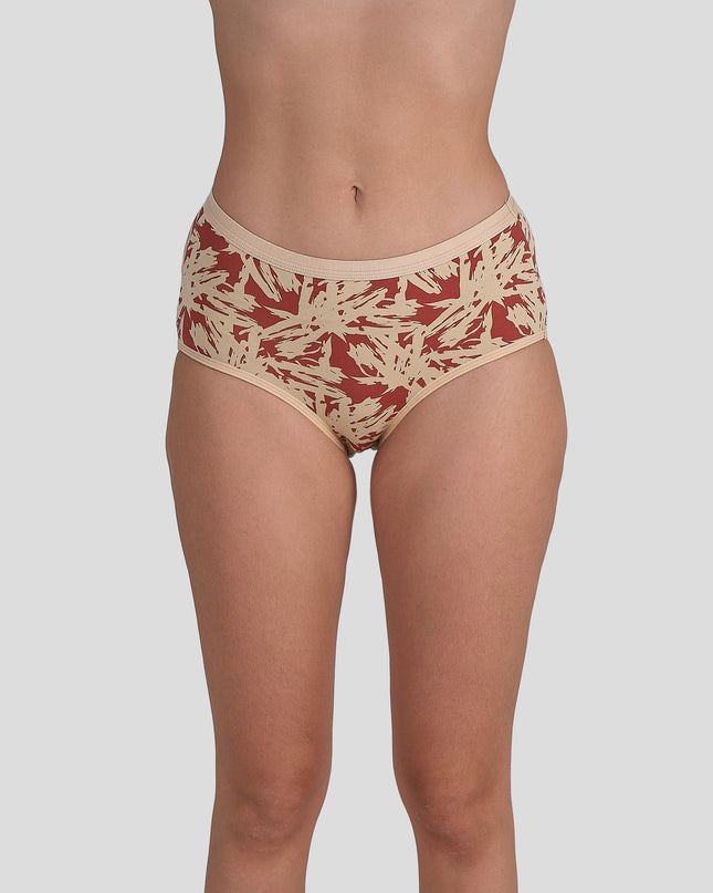 Dice Beige and red patterned underwear on a plain background