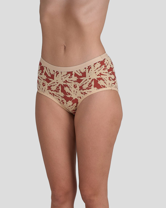 Dice Beige and red patterned underwear on a plain background