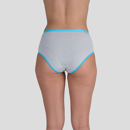 Dice Gray underwear with blue trim on a plain background