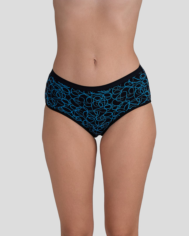 Dice Black patterned underwear worn by a person on a gray background