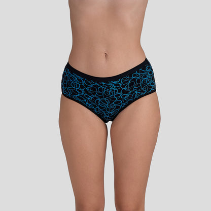 Dice Black patterned underwear worn by a person on a gray background