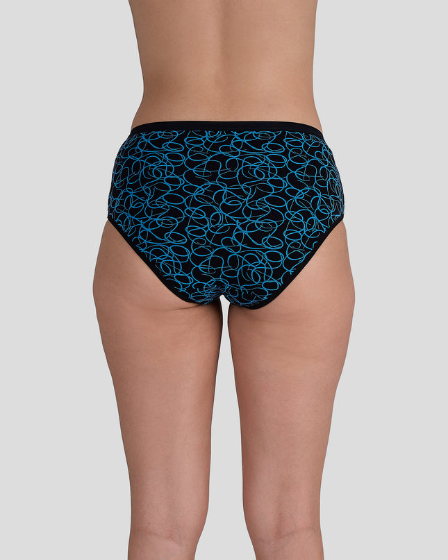 Dice Blue patterned underwear worn by a person on a gray background