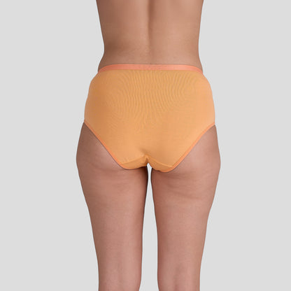 Dice Orange underwear worn by a person on a light gray background