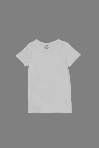 Dice White t-shirt on a gray background with a black measuring tape.
