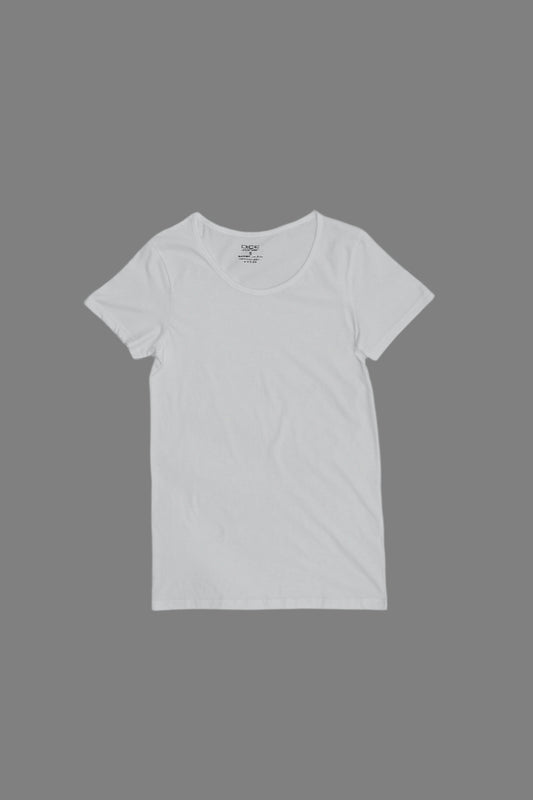 Dice White t-shirt on a gray background with a black measuring tape.
