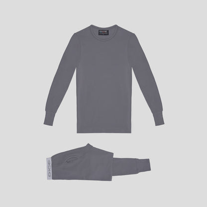 Gray long-sleeve shirt and arm warmer set on a light gray background