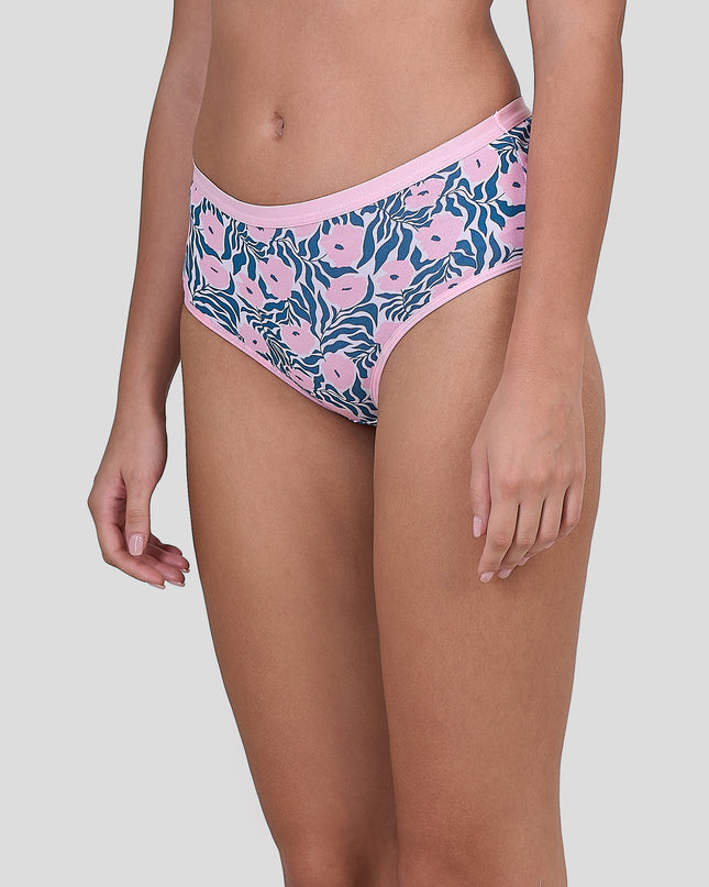 Dice Floral patterned underwear on a plain background