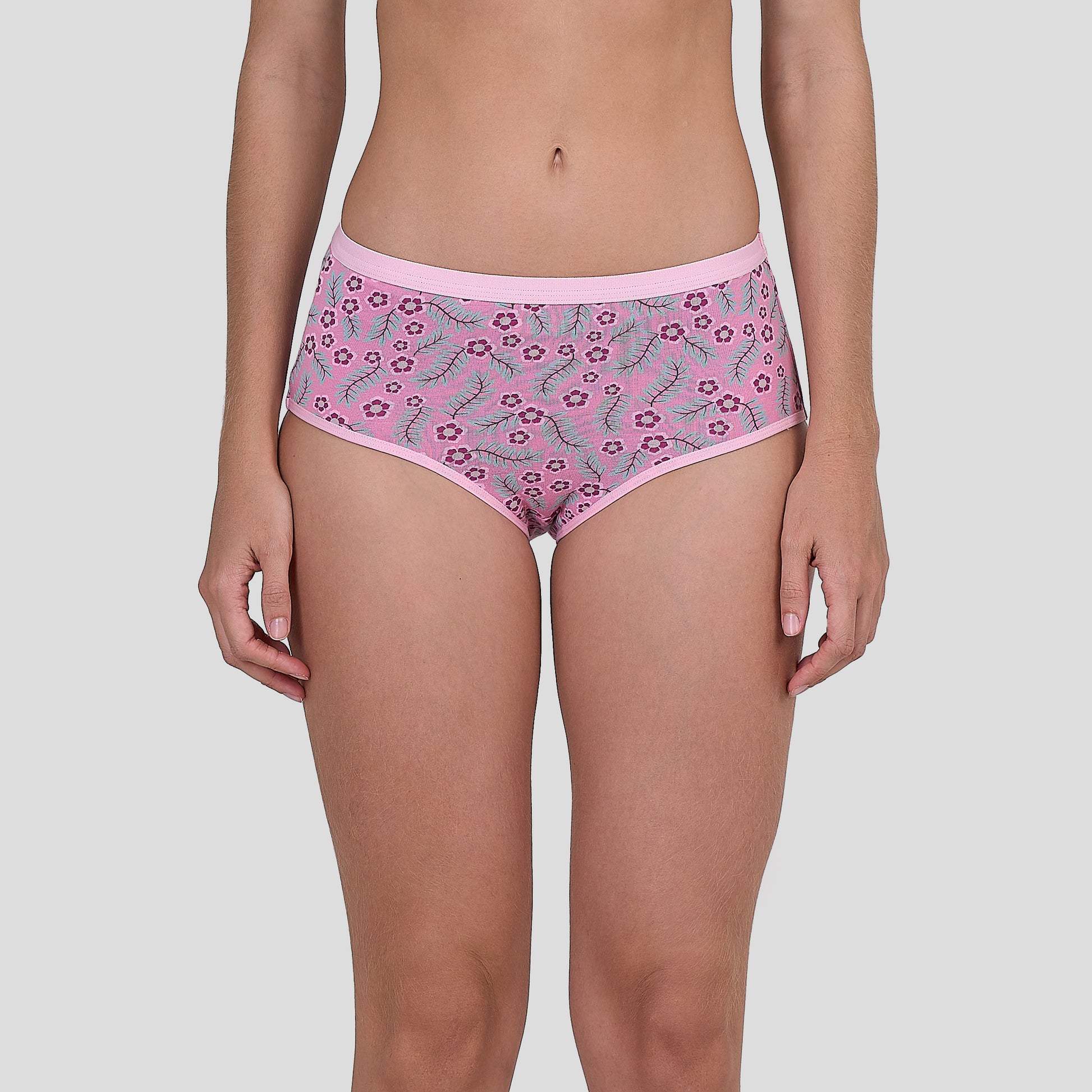 Dice Pink floral-patterned underwear on a plain background