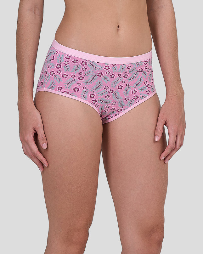 Dice Pink floral-patterned underwear worn by a person on a light gray background