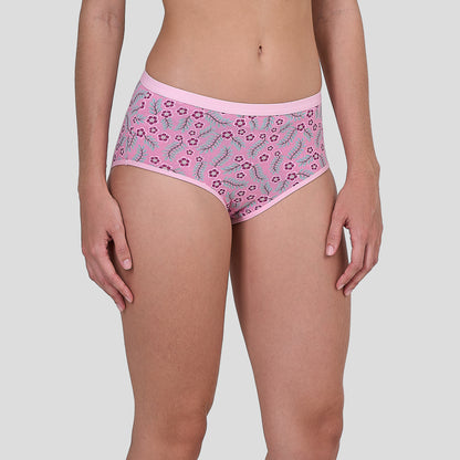Dice Pink floral-patterned underwear worn by a person on a light gray background