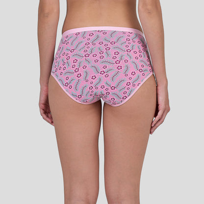 Dice Pink floral-patterned underwear worn by a person on a plain background