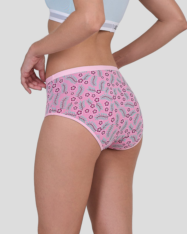 Person wearing a Dice pink floral underwear on a plain background