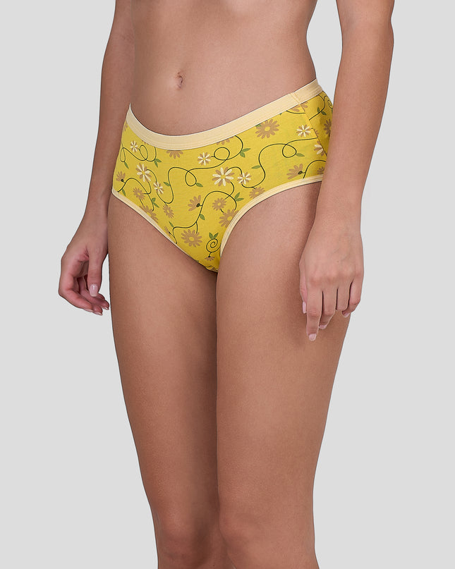 Dice Yellow floral-patterned underwear on a plain background
