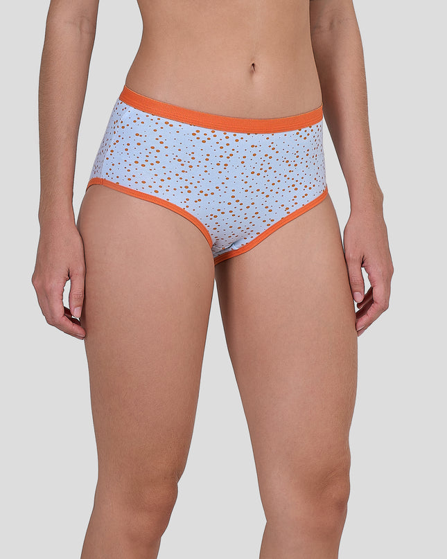 Dice Light blue underwear with orange trim on a plain background