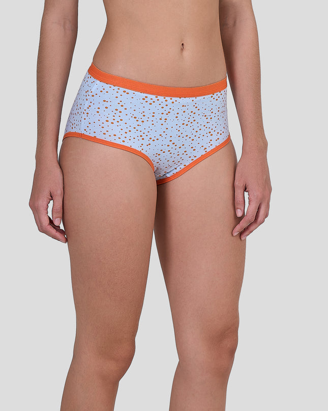 Dice Light blue underwear with orange trim on a plain background