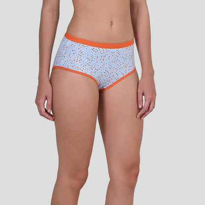 Dice Light blue underwear with orange trim on a plain background