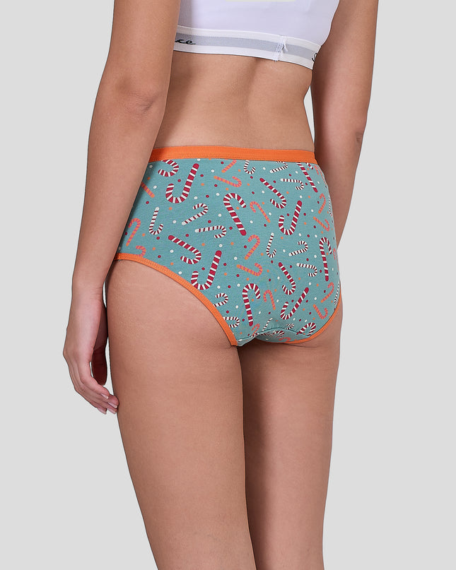 Dice Teal underwear with candy cane pattern on a plain background