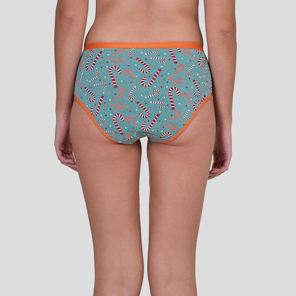 Dice Patterned underwear with candy cane design on a plain background
