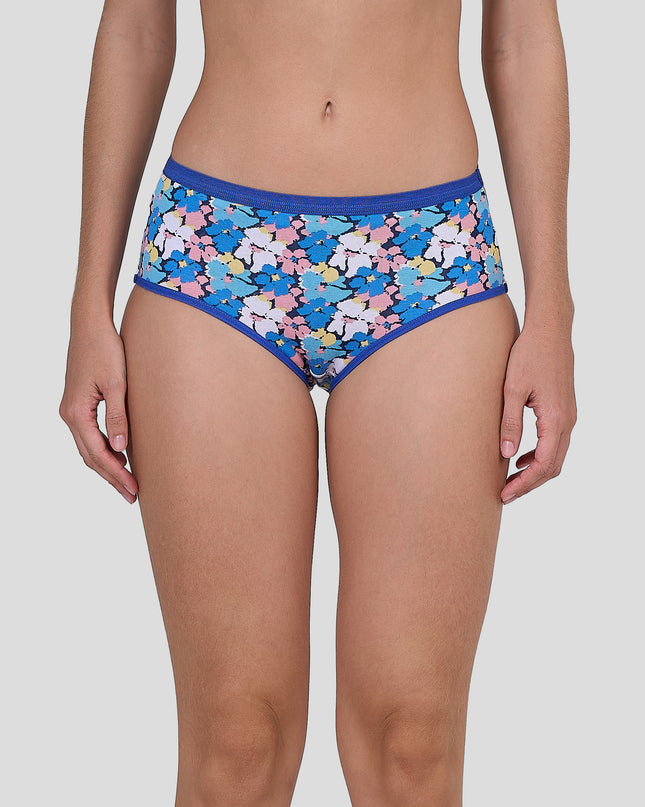 Dice Multicolored patterned underwear worn by a person on a plain background