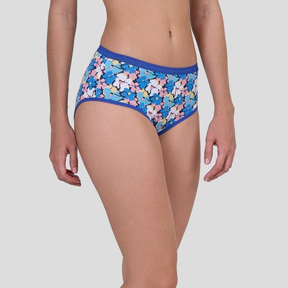 Dice Floral-patterned underwear worn by a person on a plain background