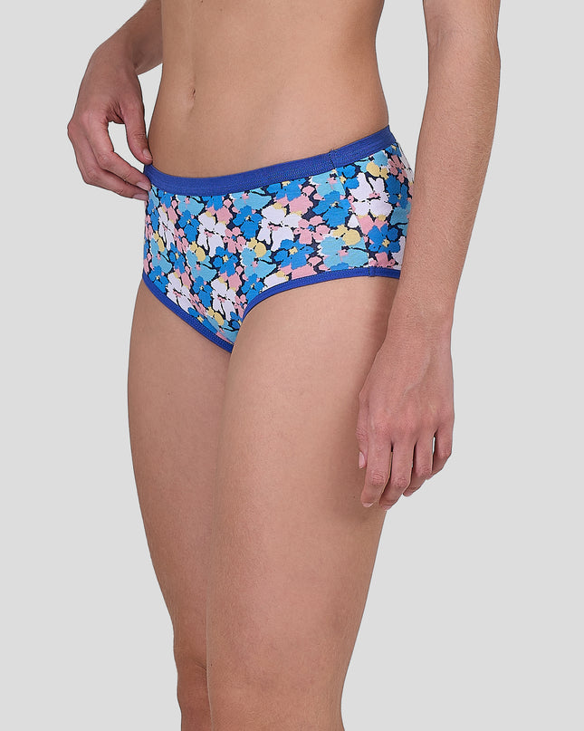Dice Floral-patterned underwear worn by a person on a plain background