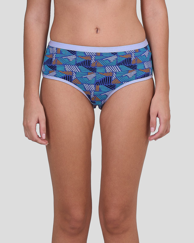 Dice Blue patterned underwear worn by a person on a plain background