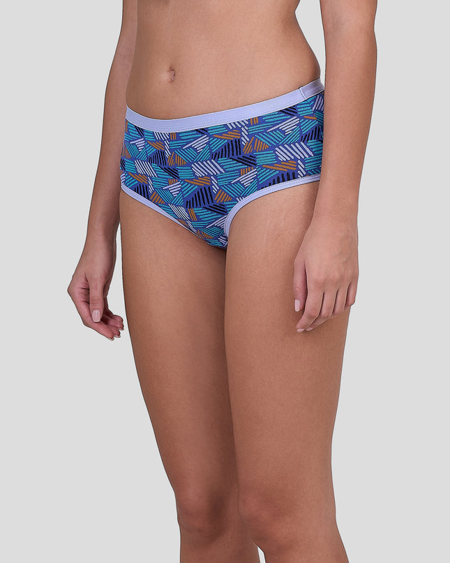 Dice Blue patterned underwear worn by a person on a light gray background
