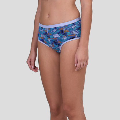 Dice Blue patterned underwear worn by a person on a light gray background