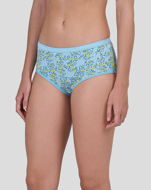 Dice Blue floral-patterned underwear worn by a person on a white background