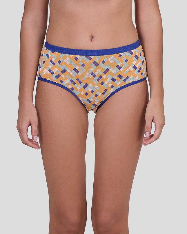 Dice Patterned underwear worn by a person on a plain background