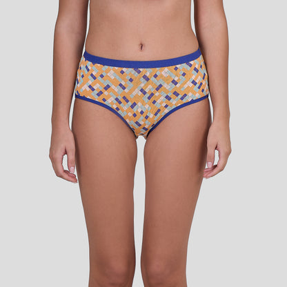 Dice Patterned underwear worn by a person on a plain background