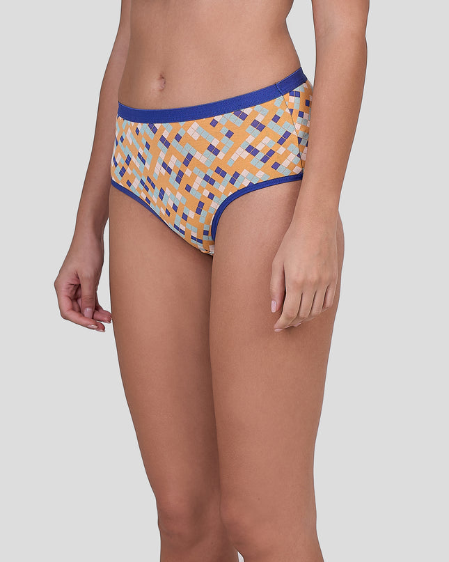 Dice Patterned underwear with blue waistband on a plain background