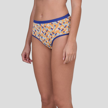 Dice Patterned underwear with blue waistband on a plain background