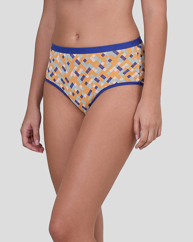 Dice Patterned underwear with blue waistband on a plain background