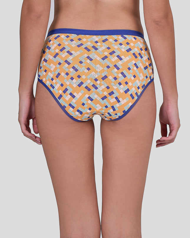 Dice Patterned underwear worn by a person on a plain background