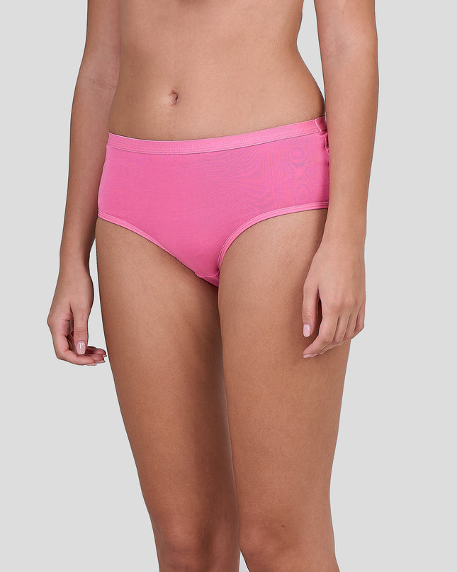 Person wearing Dice bright pink underwear on a light gray background